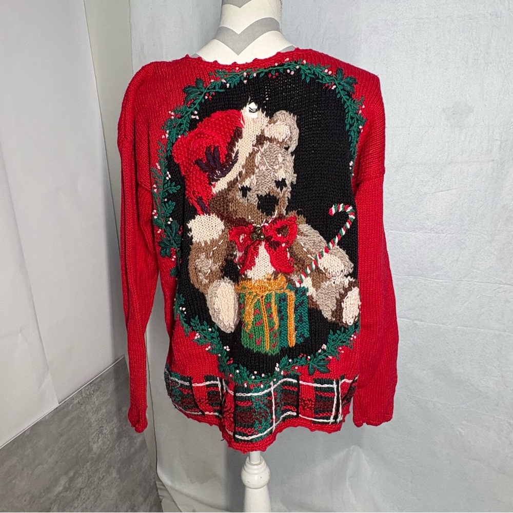 Festive Red Christmas Sweater with Bear Design vintage y2k ugly Christmas